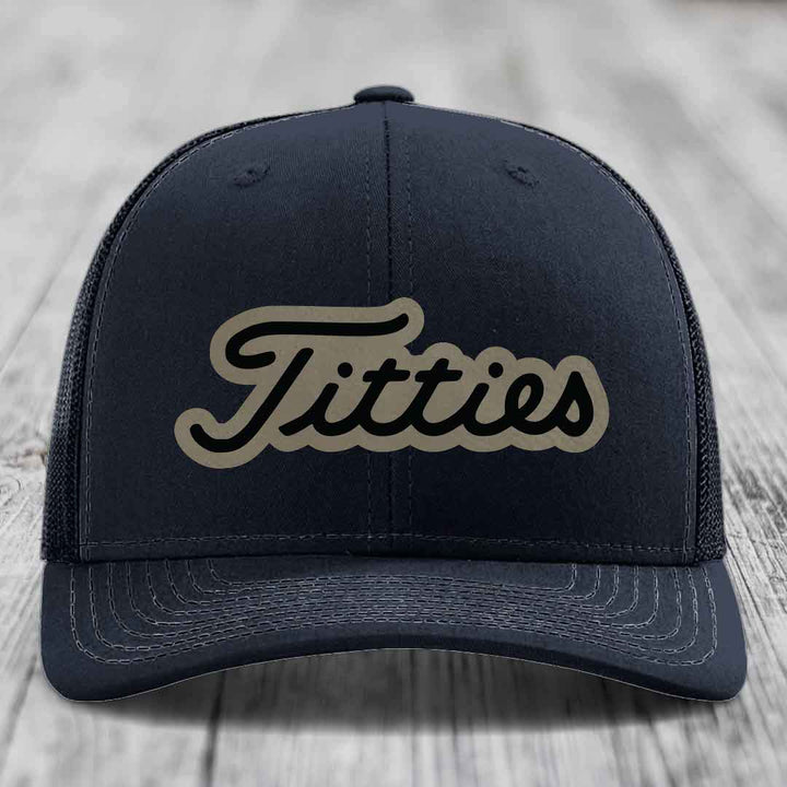 Titties - Leather Patch Hat - Light Brown to Black Patch - Richardson 112 Snapback Trucker Hat