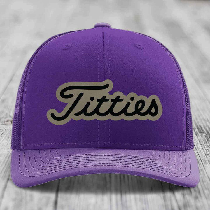 Titties - Leather Patch Hat - Light Brown to Black Patch - Richardson 112 Snapback Trucker Hat