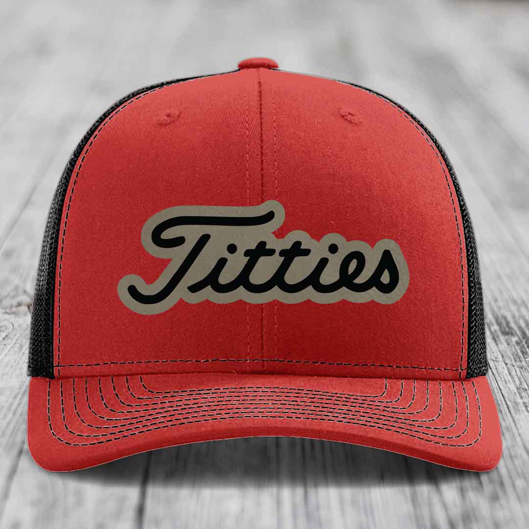 Titties - Leather Patch Hat - Light Brown to Black Patch - Richardson 112 Snapback Trucker Hat