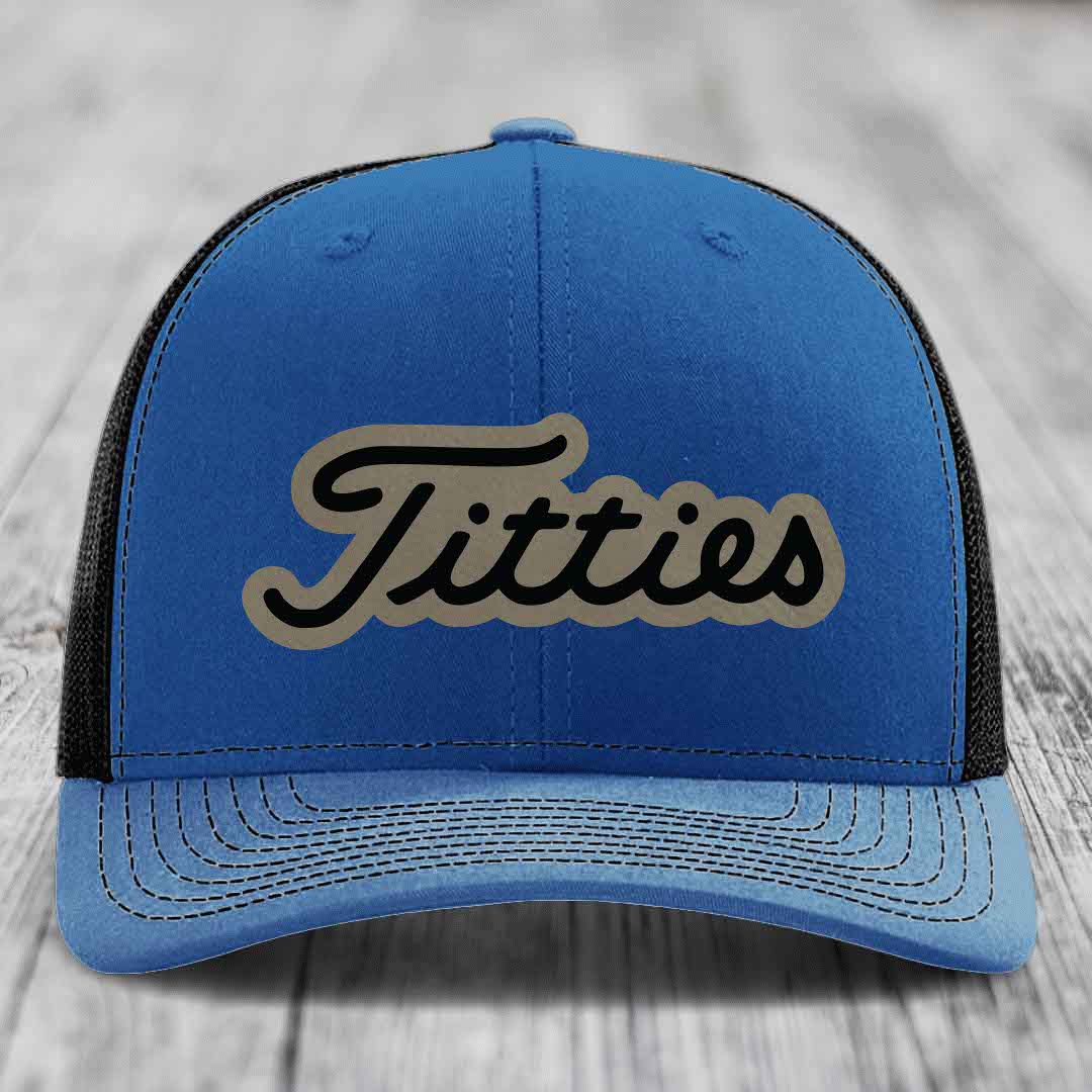 Titties - Leather Patch Hat - Light Brown to Black Patch - Richardson 112 Snapback Trucker Hat