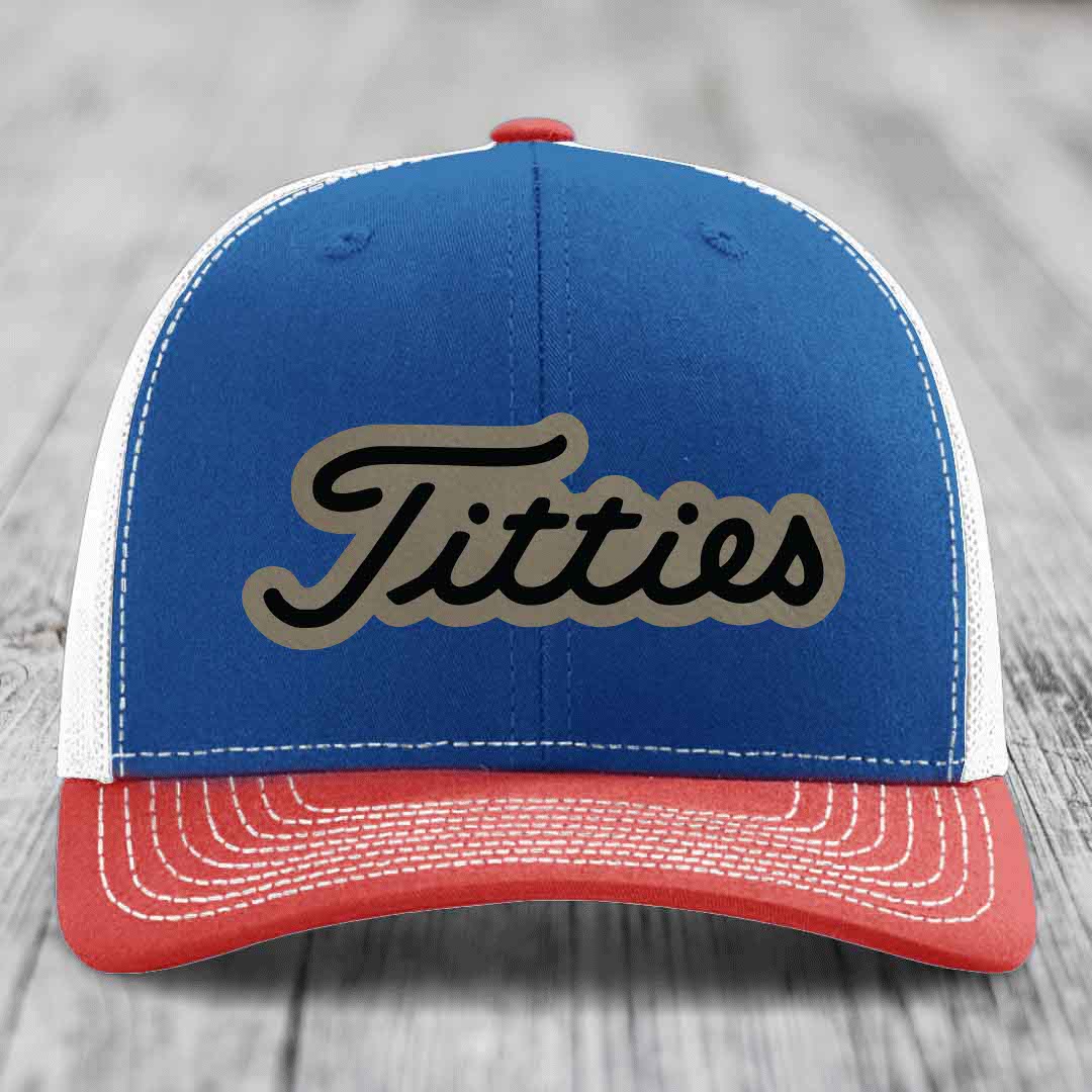 Titties - Leather Patch Hat - Light Brown to Black Patch - Richardson 112 Snapback Trucker Hat