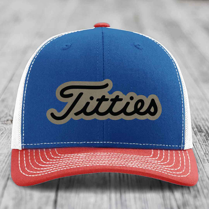 Titties - Leather Patch Hat - Light Brown to Black Patch - Richardson 112 Snapback Trucker Hat