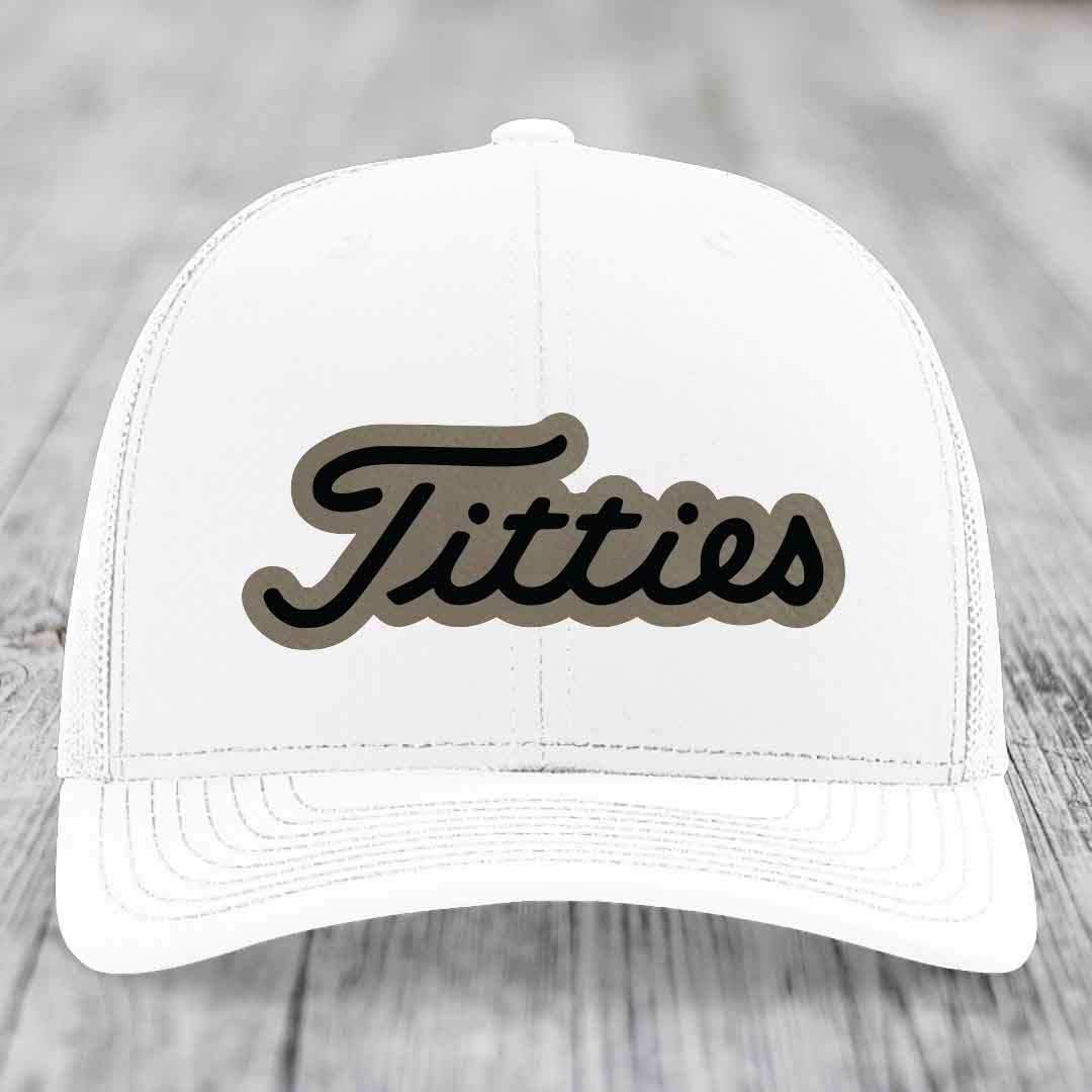 Titties - Leather Patch Hat - Light Brown to Black Patch - Richardson 112 Snapback Trucker Hat