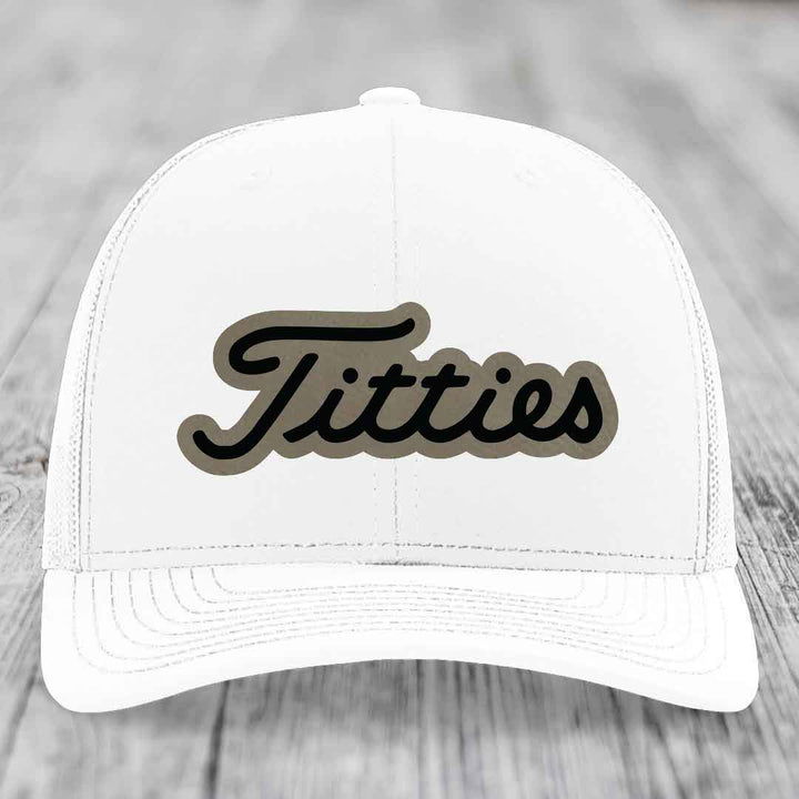 Titties - Leather Patch Hat - Light Brown to Black Patch - Richardson 112 Snapback Trucker Hat