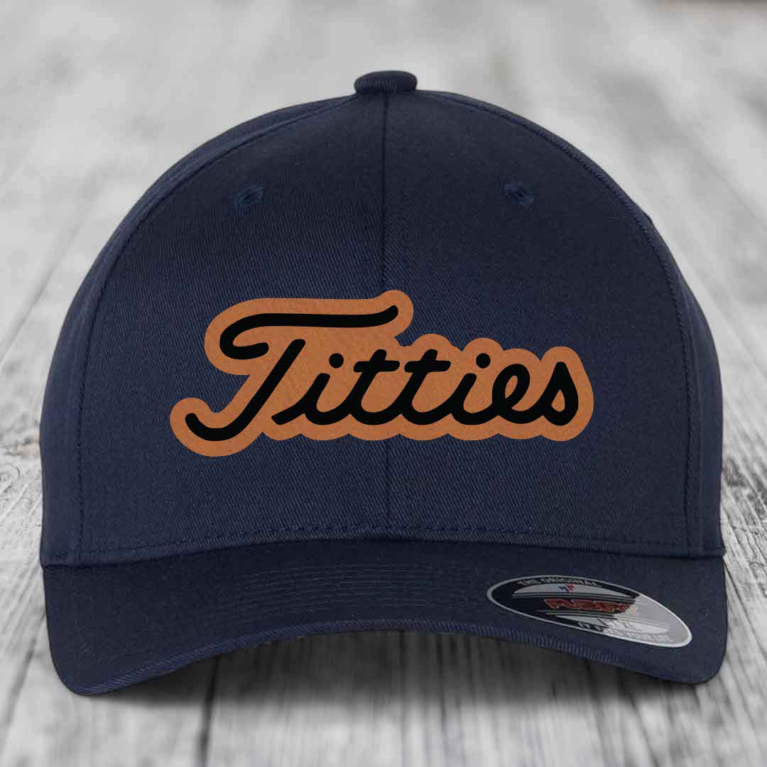 Titties - Leather Patch Hat - Rawhide to Black Patch - Flexfit 6277 Fitted Hat