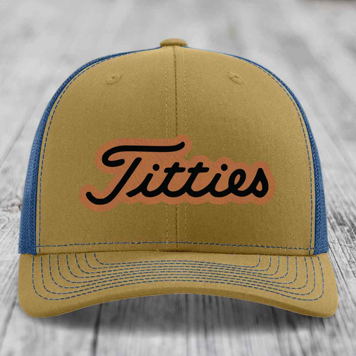 Titties - Leather Patch Hat - Rawhide to Black Patch - Richardson 112 Snapback Trucker Hat