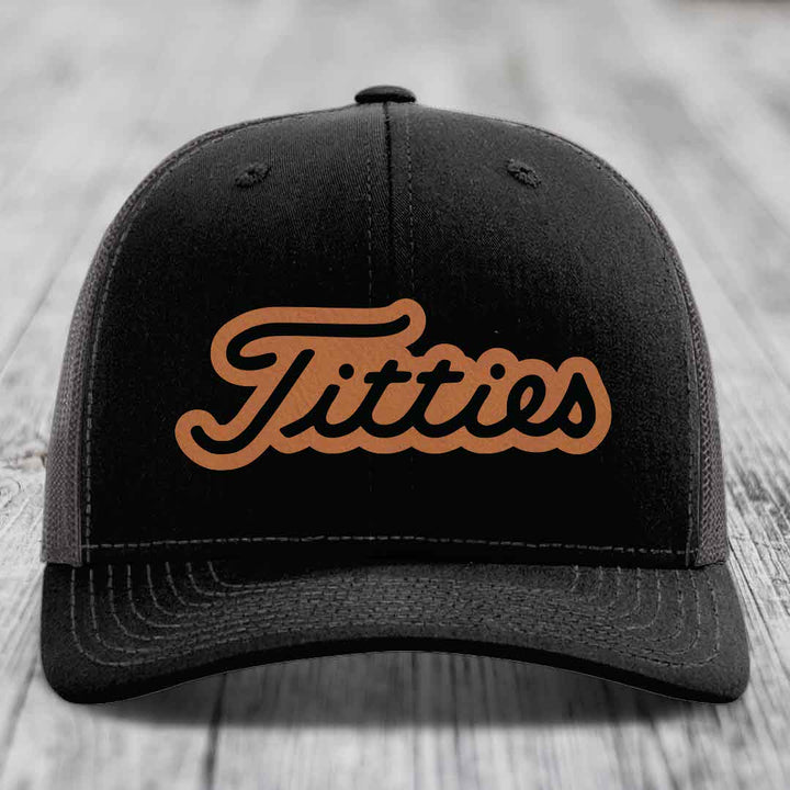 Titties - Leather Patch Hat - Rawhide to Black Patch - Richardson 112 Snapback Trucker Hat