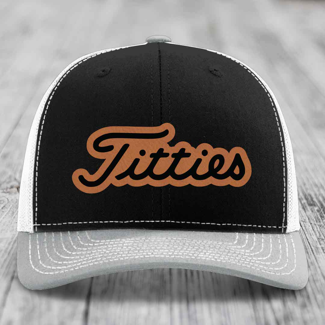 Titties - Leather Patch Hat - Rawhide to Black Patch - Richardson 112 Snapback Trucker Hat