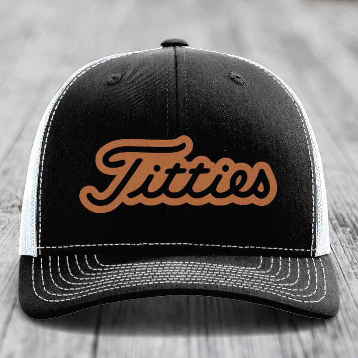 Titties - Leather Patch Hat - Rawhide to Black Patch - Richardson 112 Snapback Trucker Hat