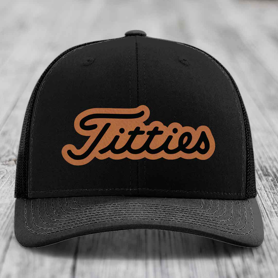 Titties - Leather Patch Hat - Rawhide to Black Patch - Richardson 112 Snapback Trucker Hat