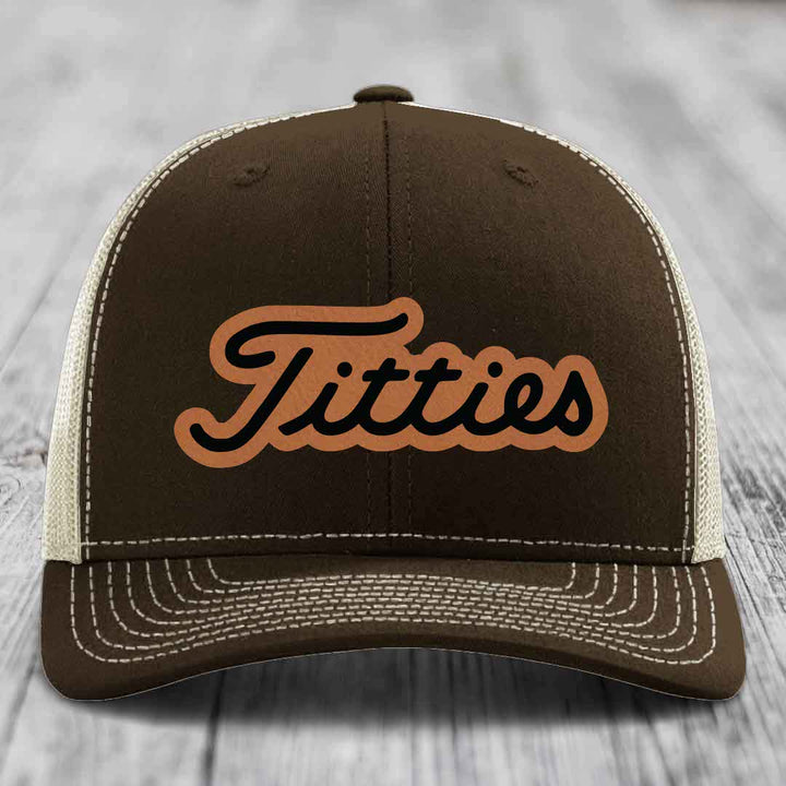 Titties - Leather Patch Hat - Rawhide to Black Patch - Richardson 112 Snapback Trucker Hat