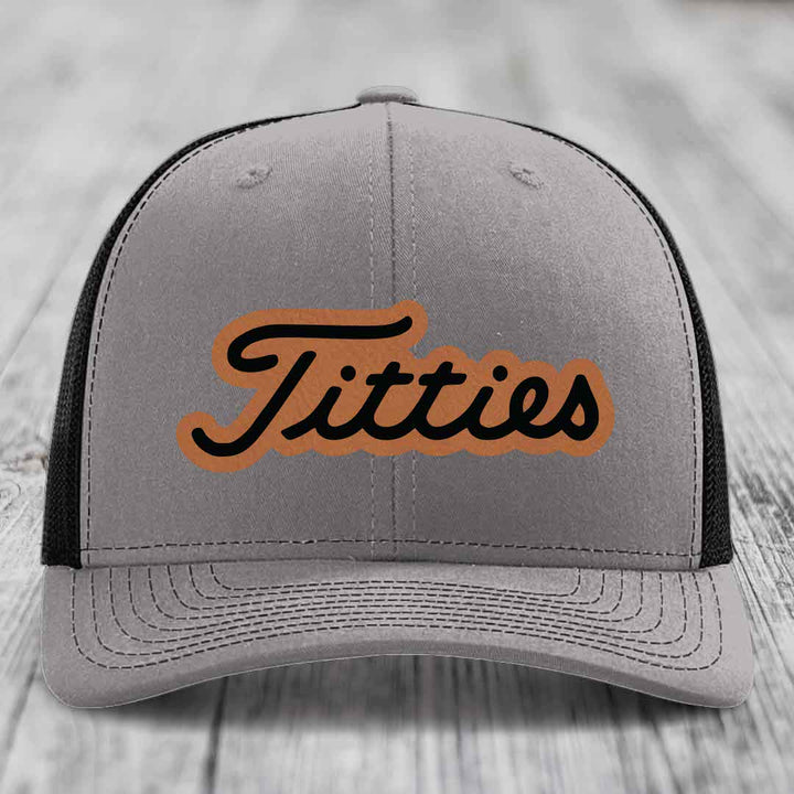 Titties - Leather Patch Hat - Rawhide to Black Patch - Richardson 112 Snapback Trucker Hat
