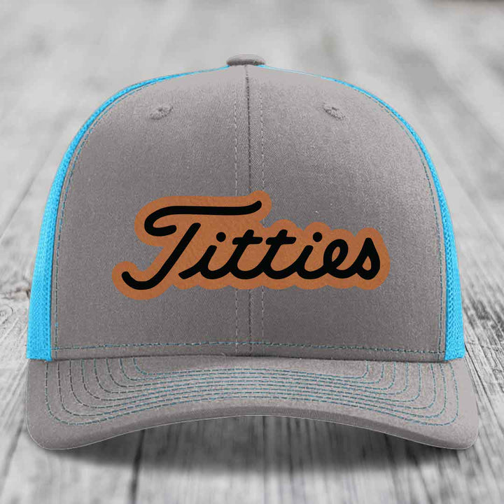 Titties - Leather Patch Hat - Rawhide to Black Patch - Richardson 112 Snapback Trucker Hat