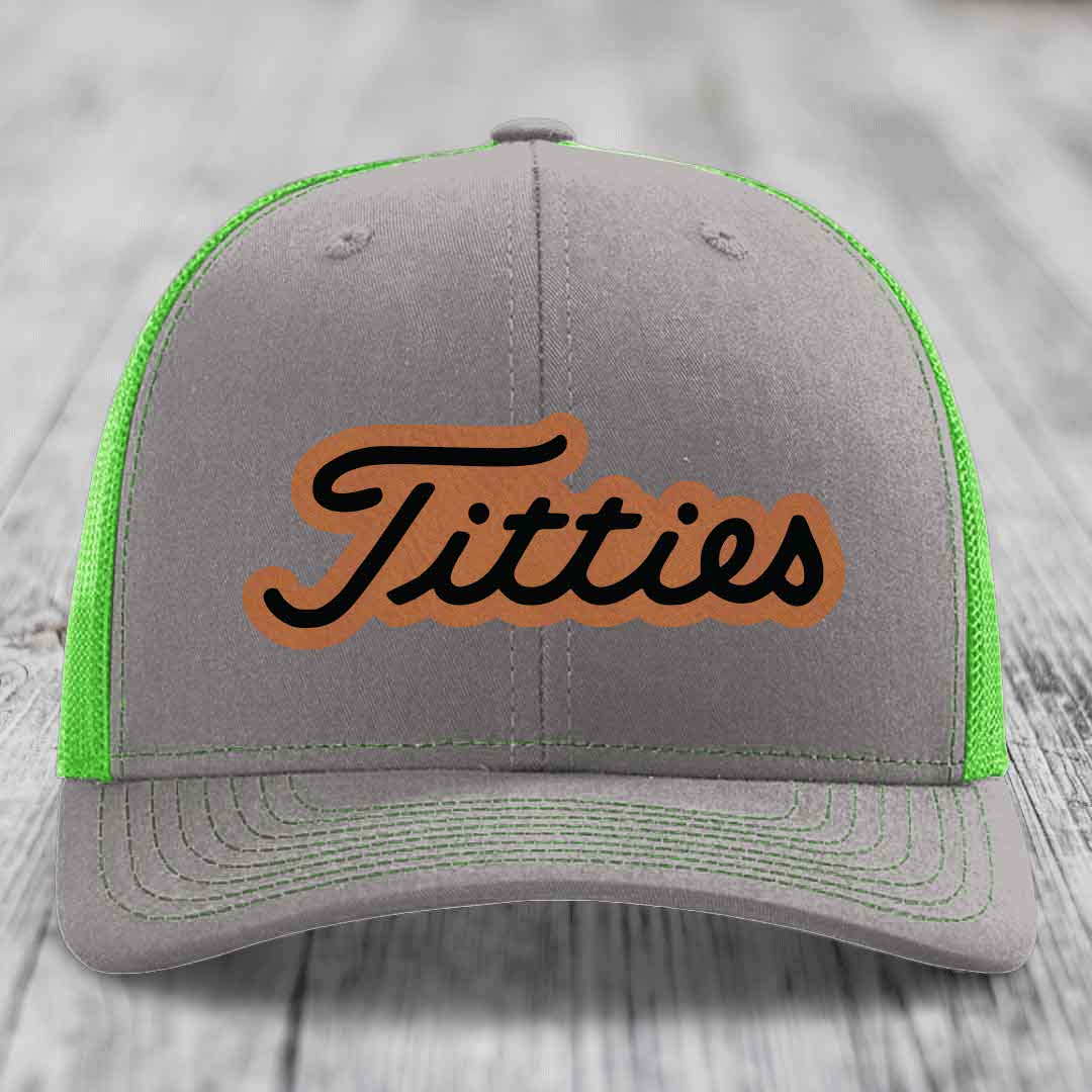 Titties - Leather Patch Hat - Rawhide to Black Patch - Richardson 112 Snapback Trucker Hat
