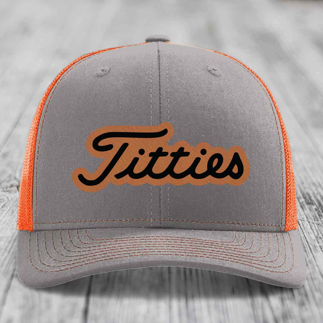 Titties - Leather Patch Hat - Rawhide to Black Patch - Richardson 112 Snapback Trucker Hat