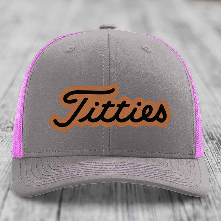Titties - Leather Patch Hat - Rawhide to Black Patch - Richardson 112 Snapback Trucker Hat