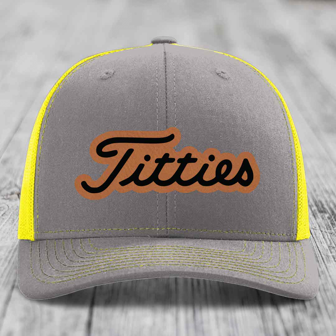 Titties - Leather Patch Hat - Rawhide to Black Patch - Richardson 112 Snapback Trucker Hat