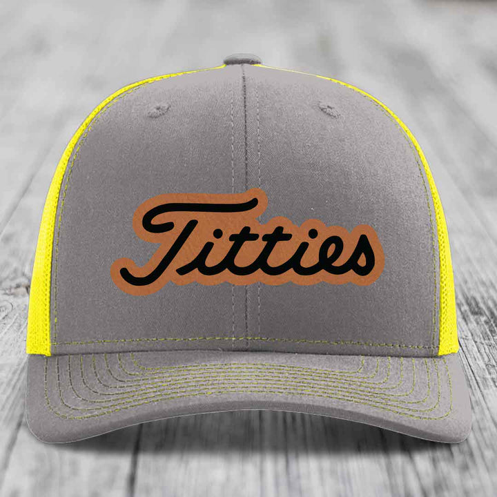 Titties - Leather Patch Hat - Rawhide to Black Patch - Richardson 112 Snapback Trucker Hat