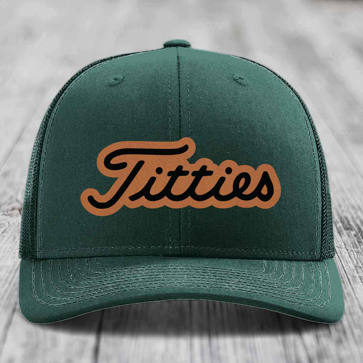 Titties - Leather Patch Hat - Rawhide to Black Patch - Richardson 112 Snapback Trucker Hat