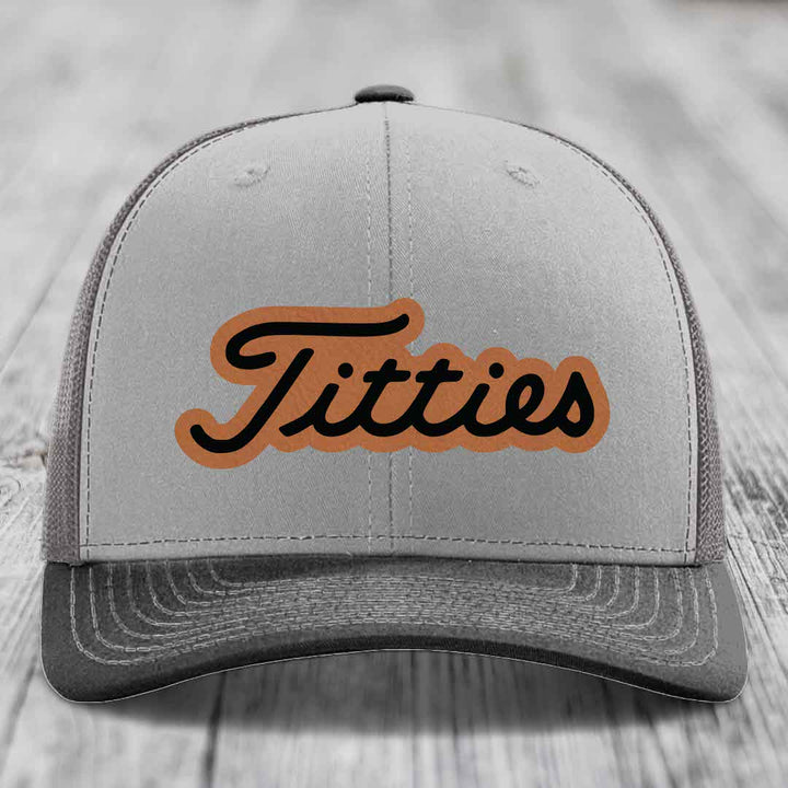 Titties - Leather Patch Hat - Rawhide to Black Patch - Richardson 112 Snapback Trucker Hat