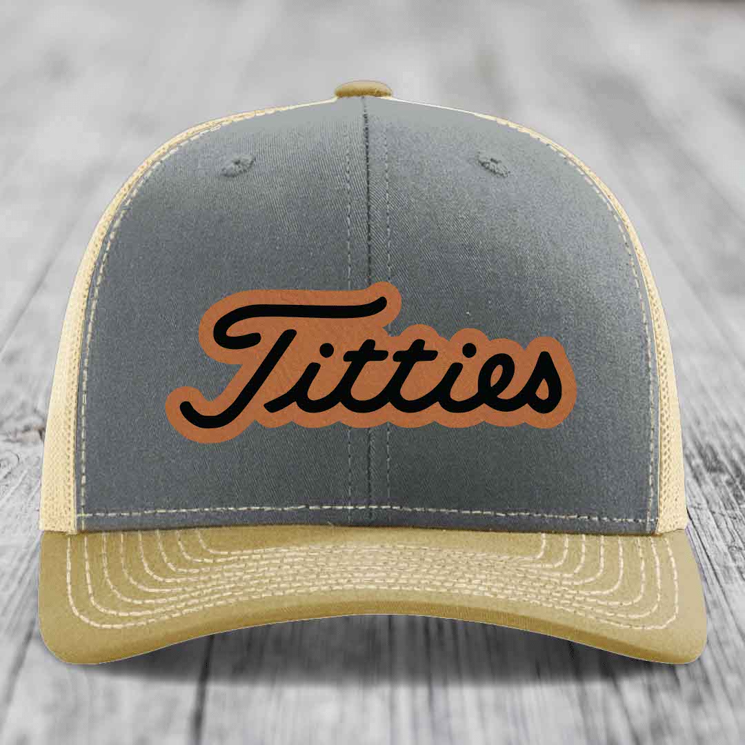 Titties - Leather Patch Hat - Rawhide to Black Patch - Richardson 112 Snapback Trucker Hat