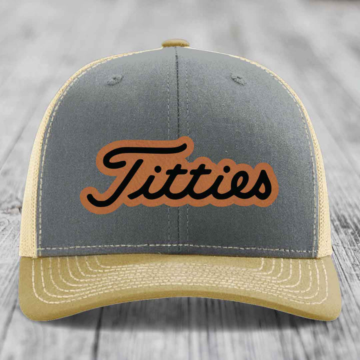 Titties - Leather Patch Hat - Rawhide to Black Patch - Richardson 112 Snapback Trucker Hat
