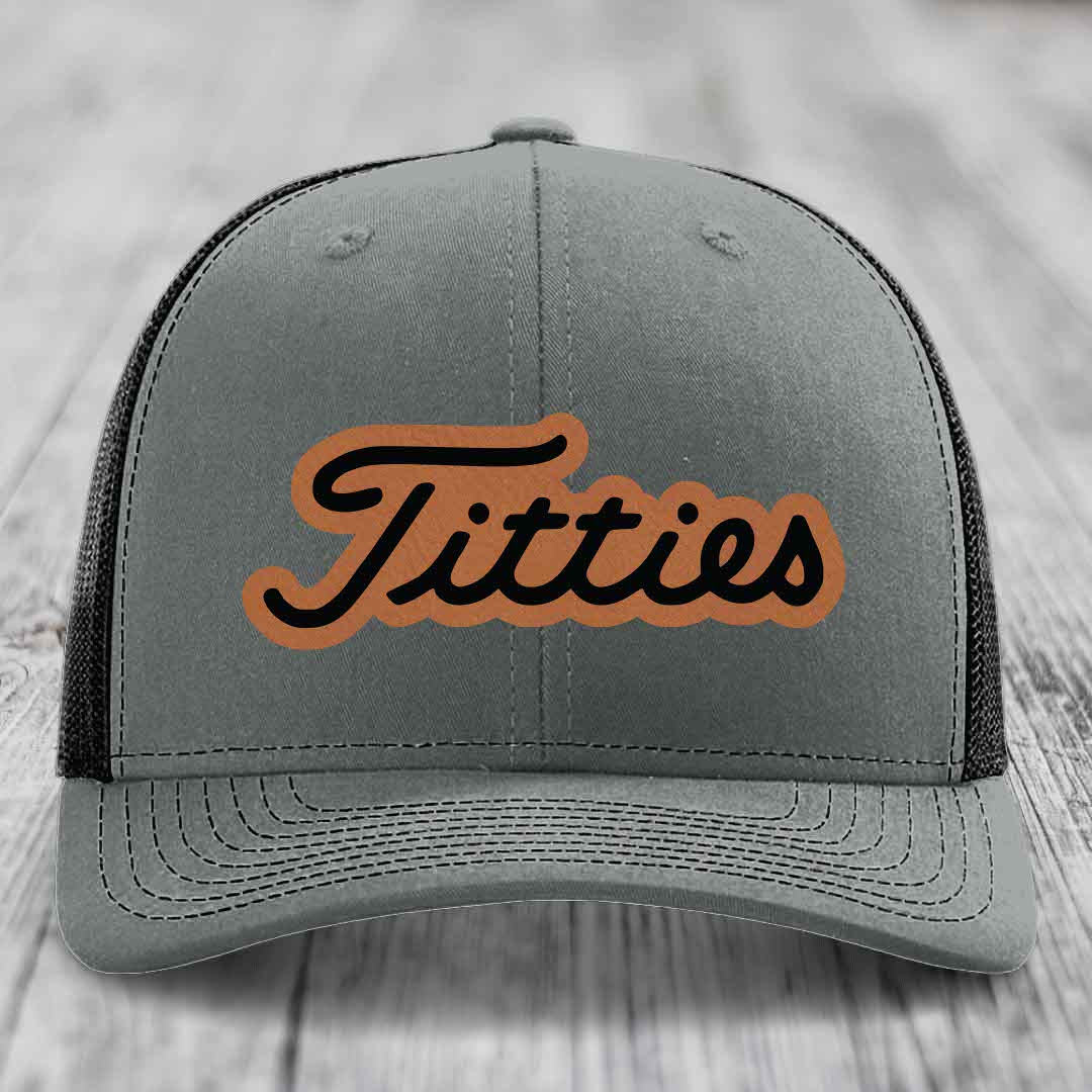 Titties - Leather Patch Hat - Rawhide to Black Patch - Richardson 112 Snapback Trucker Hat