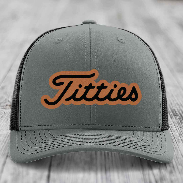 Titties - Leather Patch Hat - Rawhide to Black Patch - Richardson 112 Snapback Trucker Hat