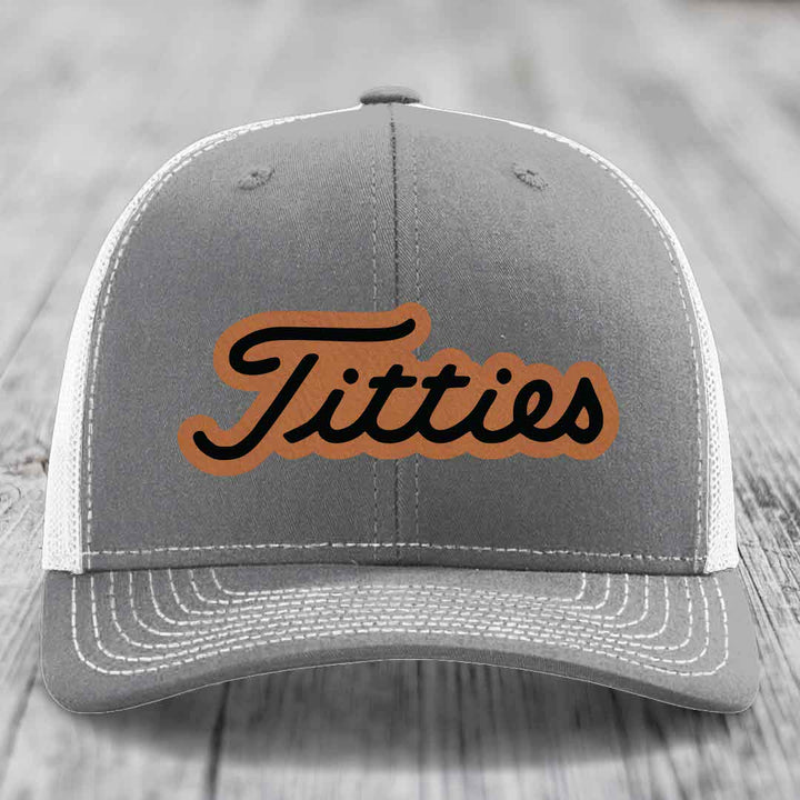 Titties - Leather Patch Hat - Rawhide to Black Patch - Richardson 112 Snapback Trucker Hat
