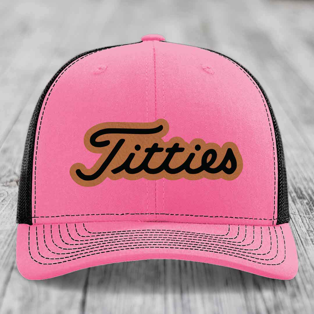 Titties - Leather Patch Hat - Rawhide to Black Patch - Richardson 112 Snapback Trucker Hat