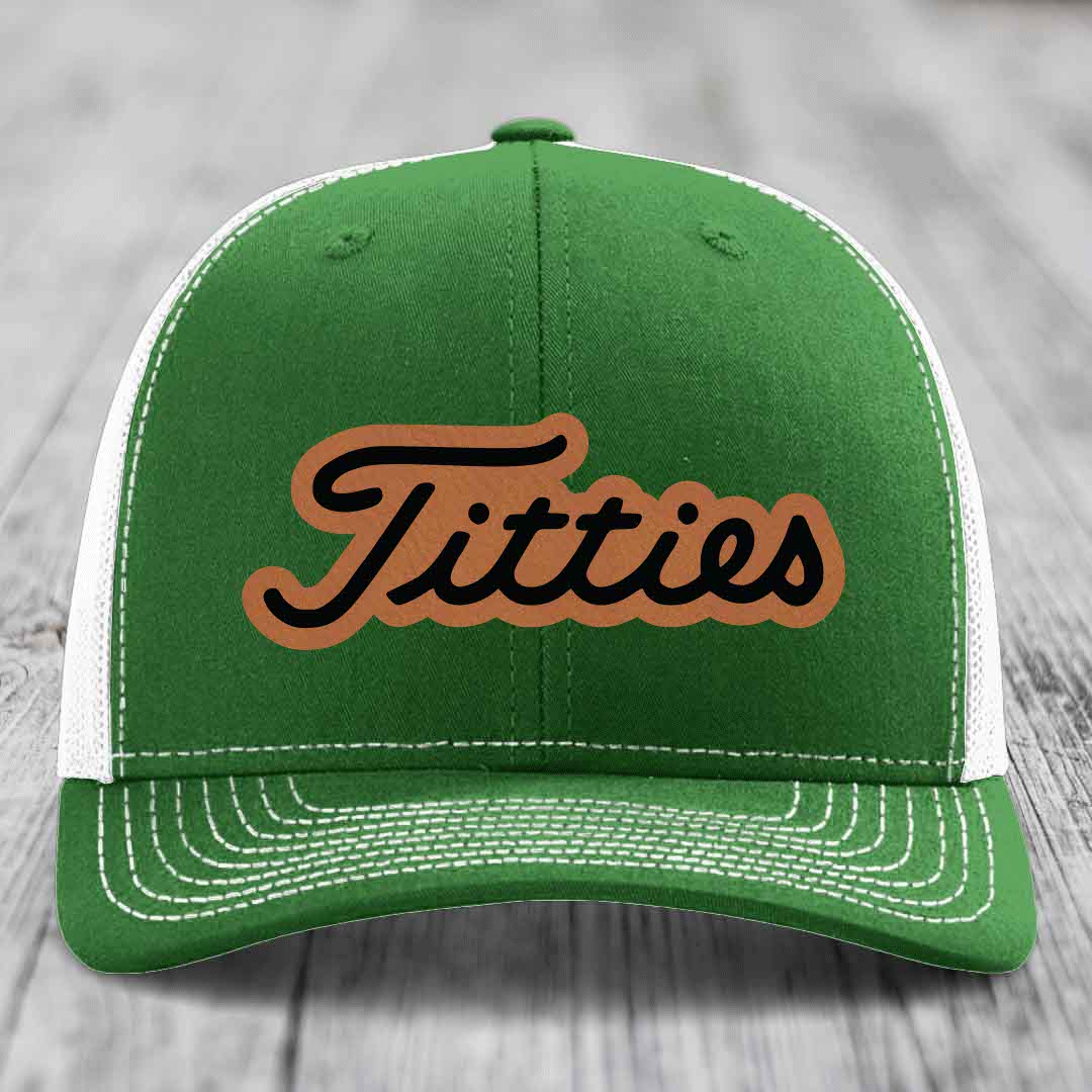 Titties - Leather Patch Hat - Rawhide to Black Patch - Richardson 112 Snapback Trucker Hat
