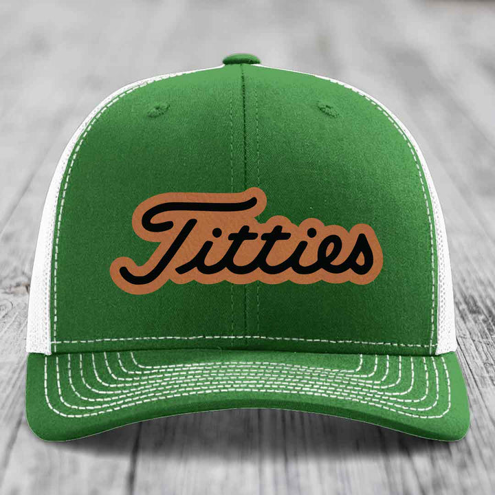 Titties - Leather Patch Hat - Rawhide to Black Patch - Richardson 112 Snapback Trucker Hat