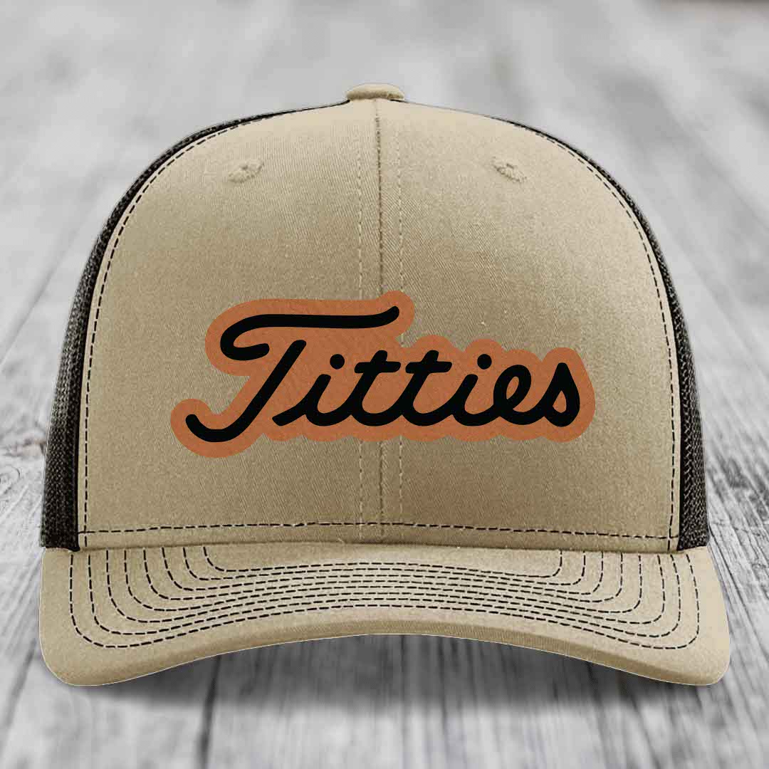 Titties - Leather Patch Hat - Rawhide to Black Patch - Richardson 112 Snapback Trucker Hat