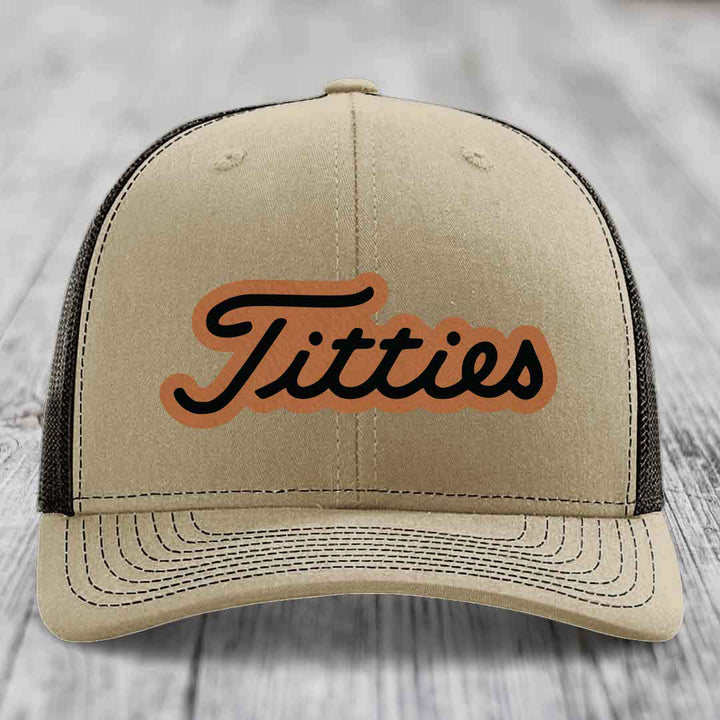 Titties - Leather Patch Hat - Rawhide to Black Patch - Richardson 112 Snapback Trucker Hat