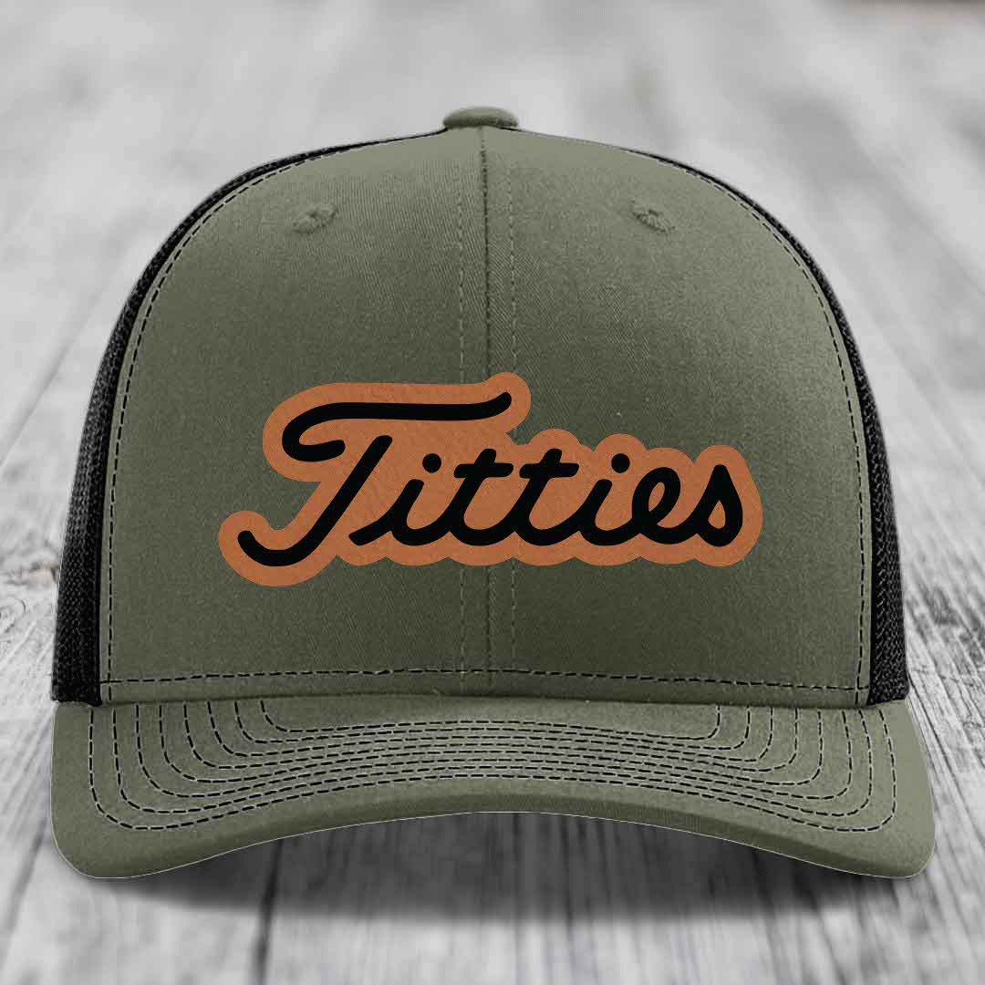 Titties - Leather Patch Hat - Rawhide to Black Patch - Richardson 112 Snapback Trucker Hat