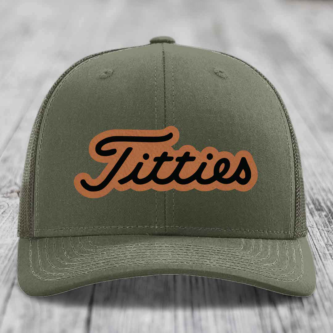 Titties - Leather Patch Hat - Rawhide to Black Patch - Richardson 112 Snapback Trucker Hat