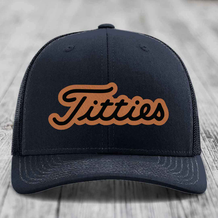 Titties - Leather Patch Hat - Rawhide to Black Patch - Richardson 112 Snapback Trucker Hat