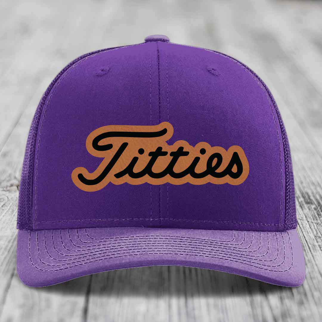 Titties - Leather Patch Hat - Rawhide to Black Patch - Richardson 112 Snapback Trucker Hat