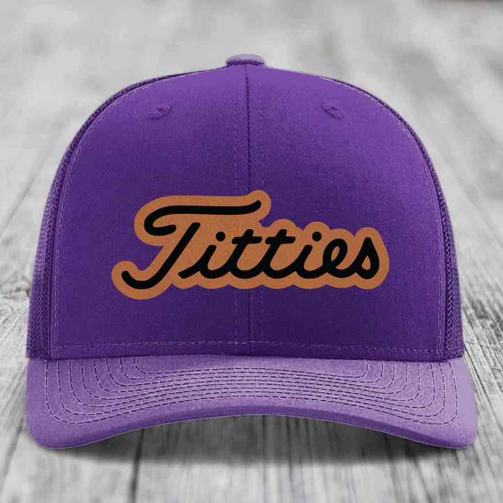 Titties - Leather Patch Hat - Rawhide to Black Patch - Richardson 112 Snapback Trucker Hat