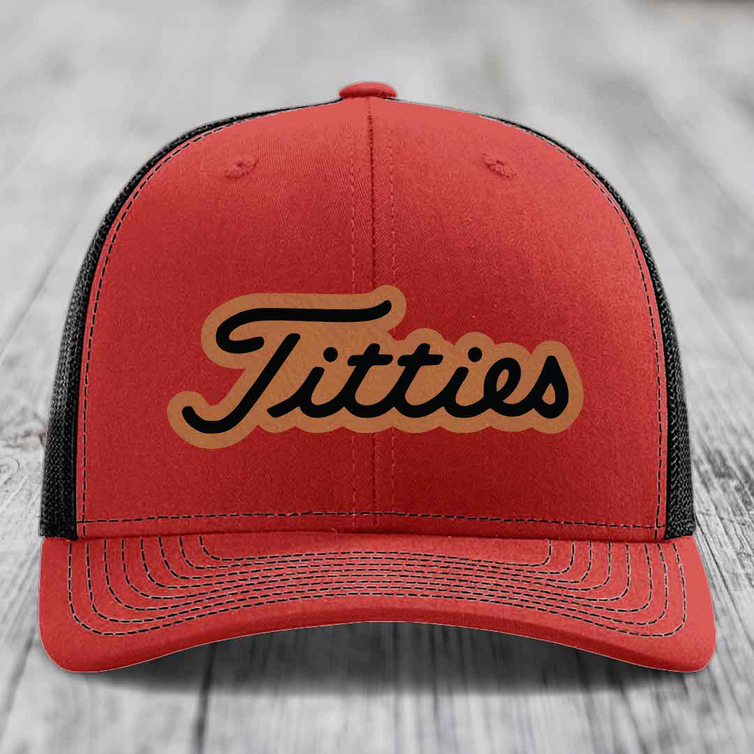 Titties - Leather Patch Hat - Rawhide to Black Patch - Richardson 112 Snapback Trucker Hat