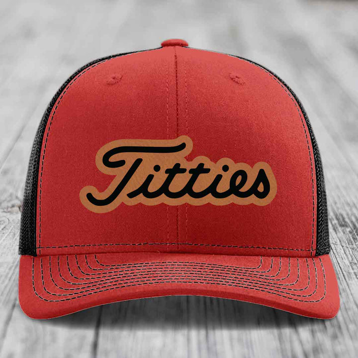 Titties - Leather Patch Hat - Rawhide to Black Patch - Richardson 112 Snapback Trucker Hat