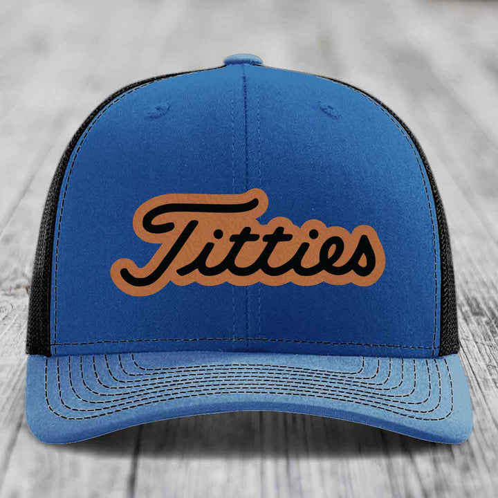 Titties - Leather Patch Hat - Rawhide to Black Patch - Richardson 112 Snapback Trucker Hat