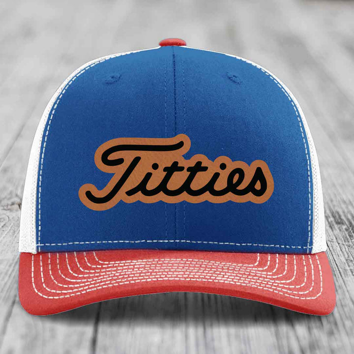 Titties - Leather Patch Hat - Rawhide to Black Patch - Richardson 112 Snapback Trucker Hat