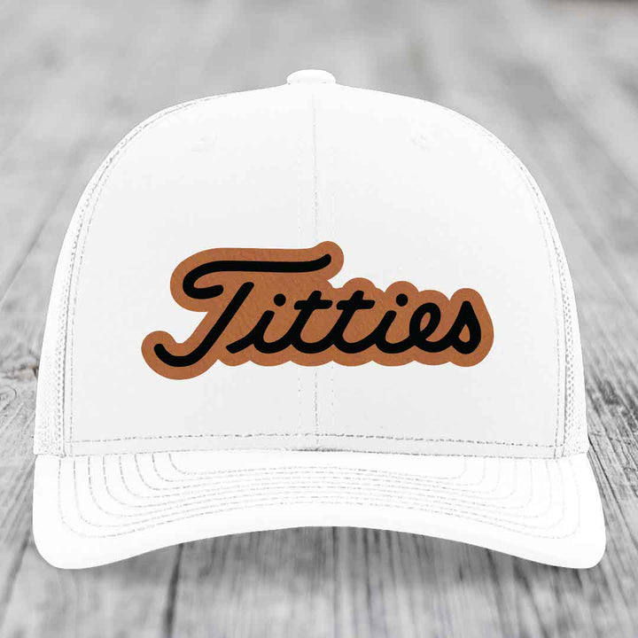Titties - Leather Patch Hat - Rawhide to Black Patch - Richardson 112 Snapback Trucker Hat