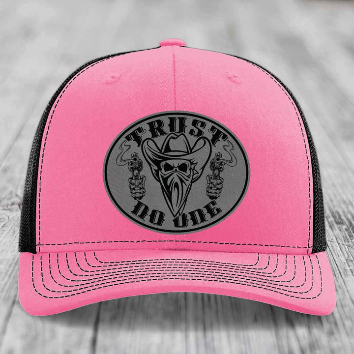 Trust No One - Leather Patch Hat - Grey to Black Patch - Richardson 112 Snapback Trucker Hat
