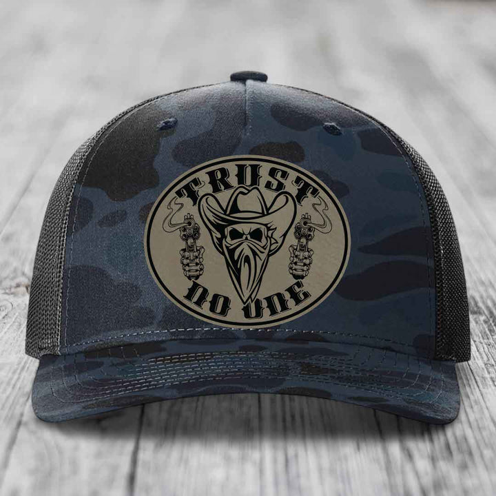 Trust No One - Leather Patch Hat - Light Brown to Black Patch - Richardson 112PFP Snapback Trucker Hat