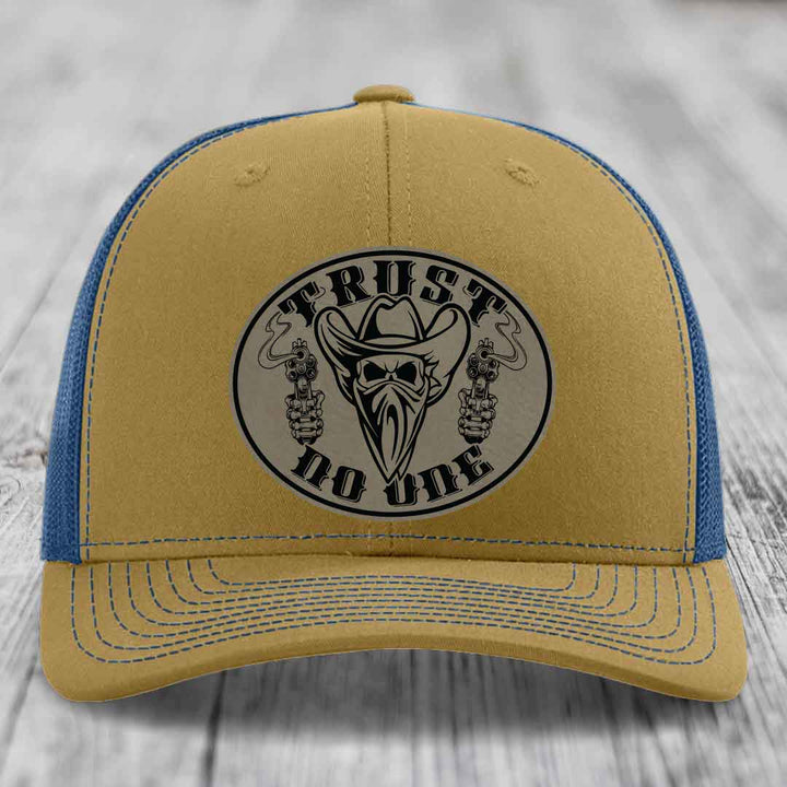 Trust No One - Leather Patch Hat - Light Brown to Black Patch - Richardson 112 Snapback Trucker Hat