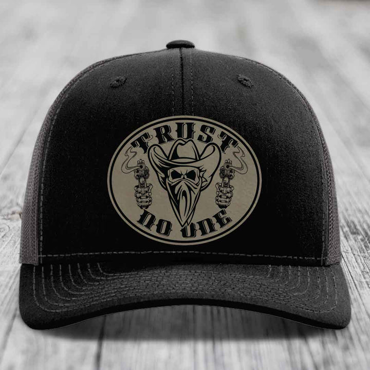 Trust No One - Leather Patch Hat - Light Brown to Black Patch - Richardson 112 Snapback Trucker Hat