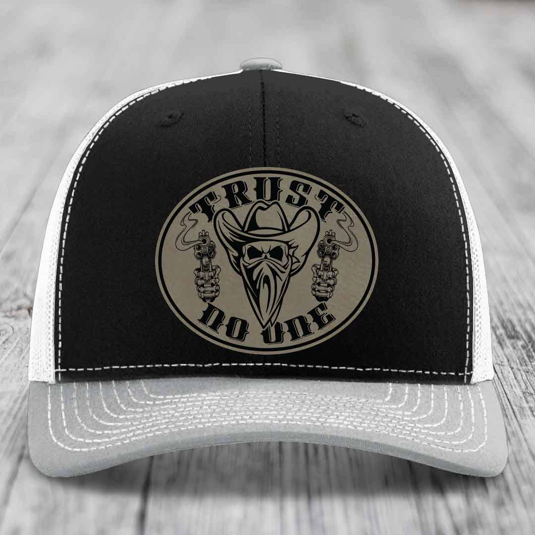 Trust No One - Leather Patch Hat - Light Brown to Black Patch - Richardson 112 Snapback Trucker Hat