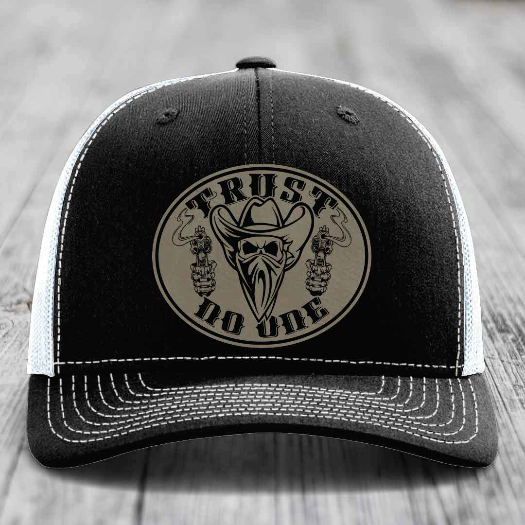 Trust No One - Leather Patch Hat - Light Brown to Black Patch - Richardson 112 Snapback Trucker Hat